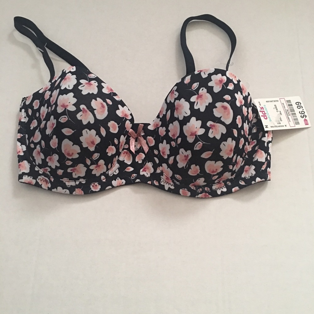Black/floral and pink bras